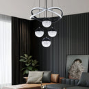 Pendente Lustre LED Círculos de Cristal e 4 Globos Dourados - Iluminação de Luxo para Ambientes Premium